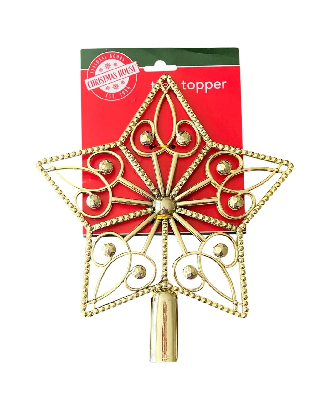 Christmas House Star Tree Topper Metallic Gold Tone Plastic 9.5 Inch Holiday